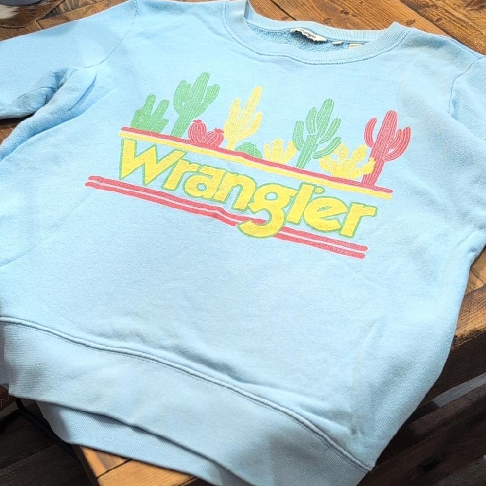 Wrangler Blue Sweater with Colorful Cactus Design